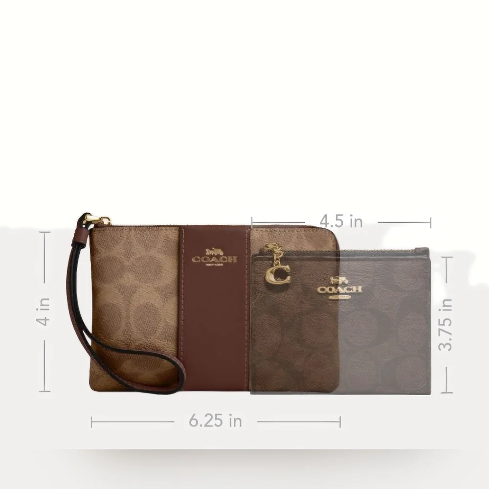 COACH Corner Zip Wristlet in Signature coated canvas, Brown NWT - Picture 11 of 12